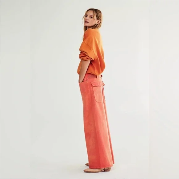 NWT FREE PEOPLE WE THE FREE Waterfalls Baggy Wide-Leg Jeans In Oklahoma Sun - Picture 4 of 9